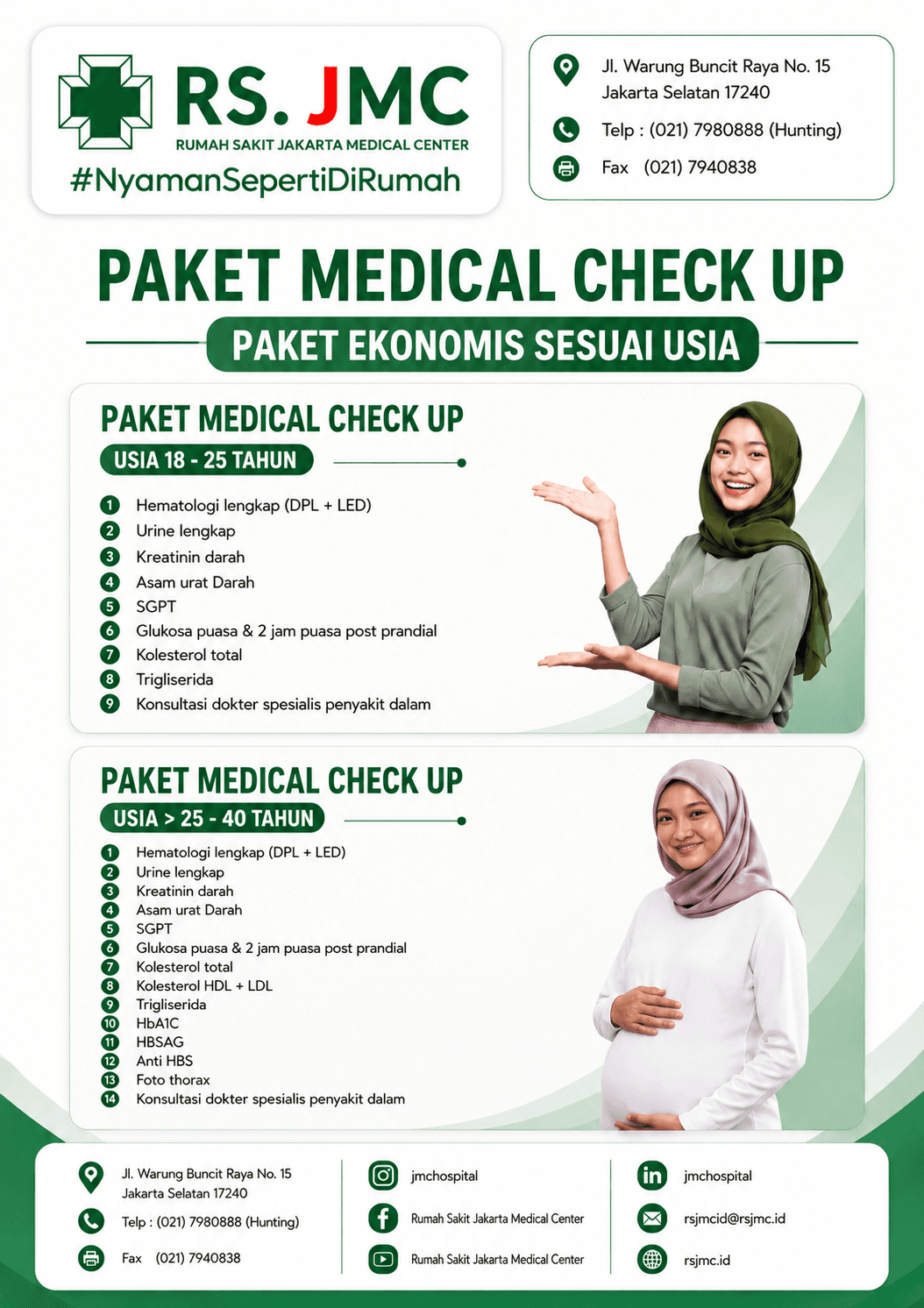 Daftar pemeriksaan paket usia 18-25 tahun dan di atas 25-40 tahun.