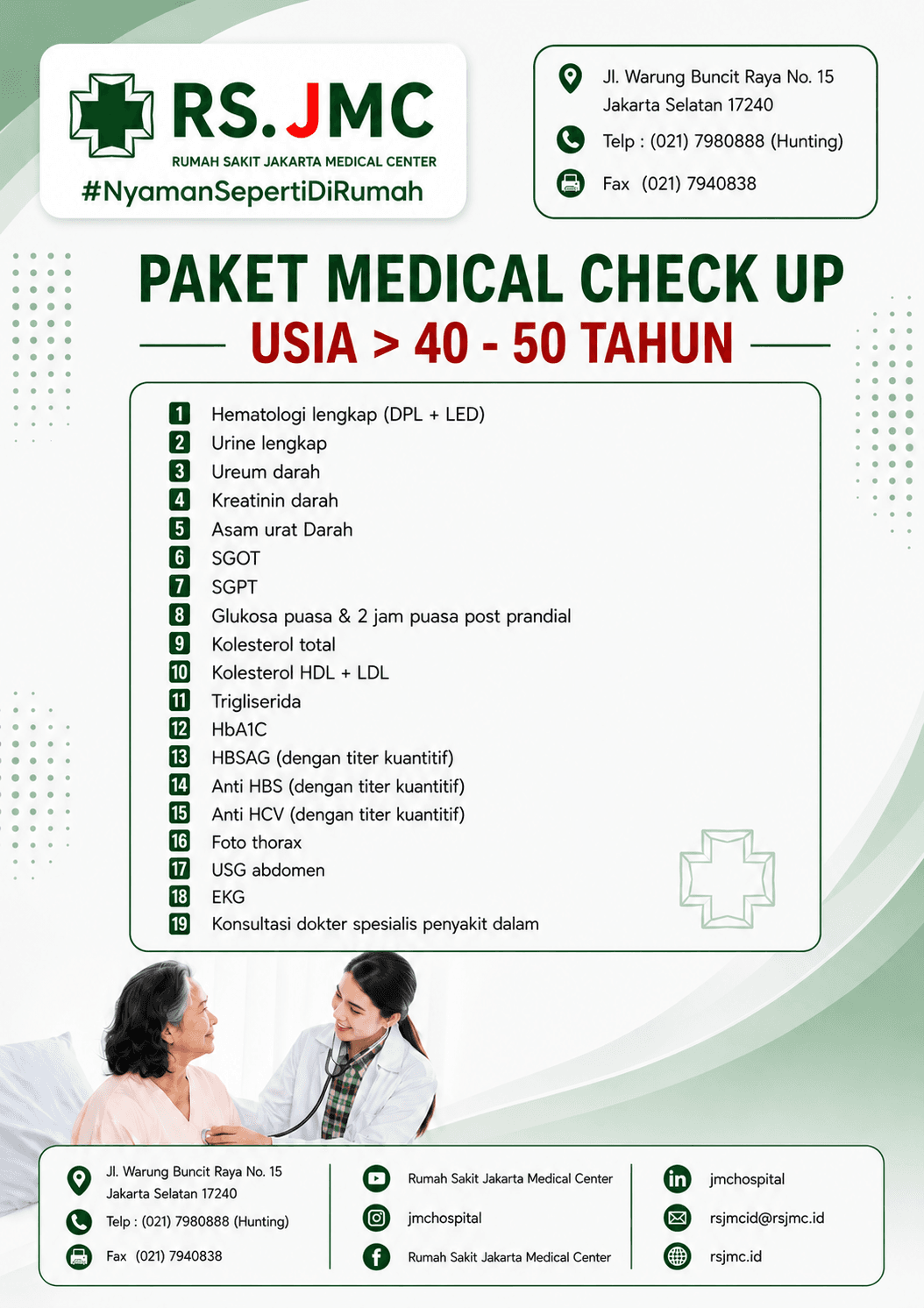 Daftar pemeriksaan paket usia di atas 40 sampai 50 tahun.