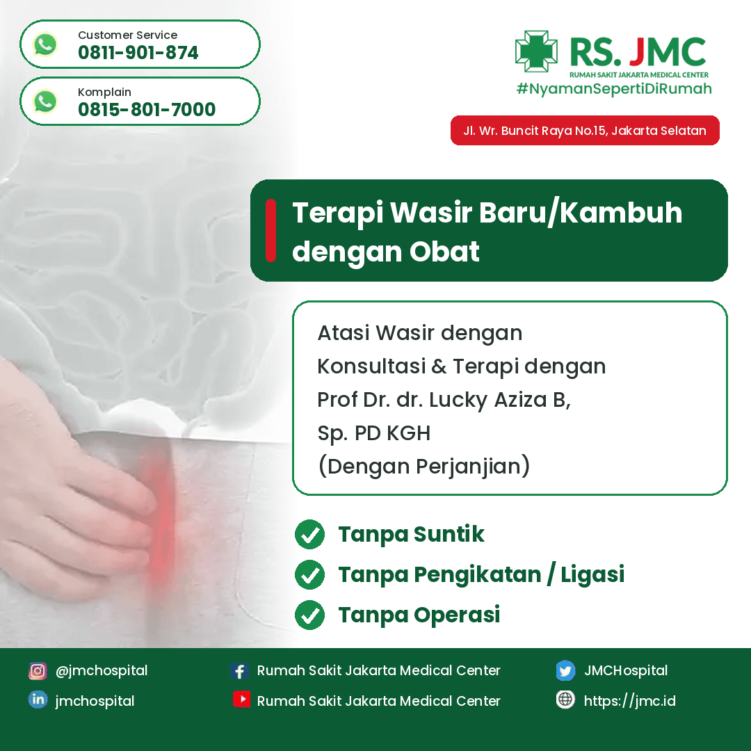 Poster layanan Terapi Wasir RS Jakarta Medical Center.